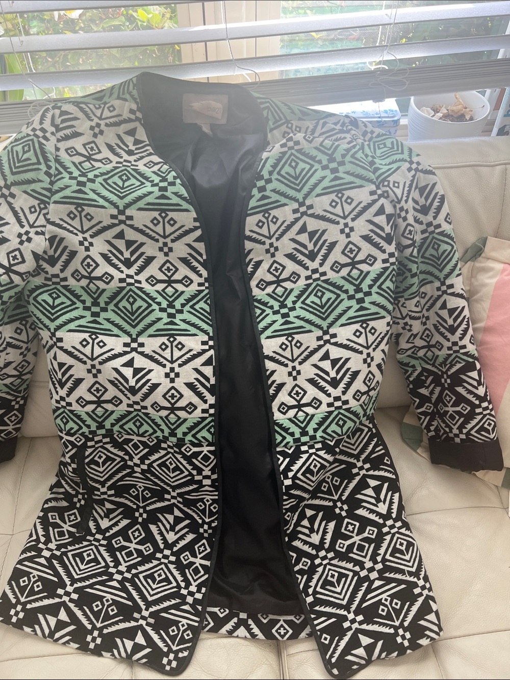 Forever 21 Black, White & Mint Geometric Blazer